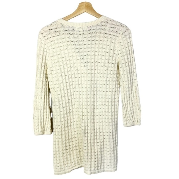 Calvin Klein White V-Neck Waffle Weave Knit Long Sleeve Sweater S - Picture 2 of 4